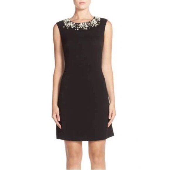 Eliza J. Embellished Crepe Sheath Cocktail Black Dress Size 6 - Picture 1 of 8